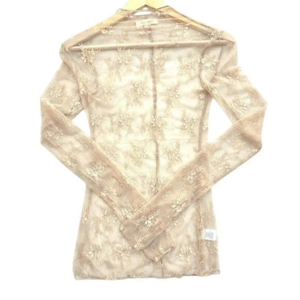 NEW Camel Floral Sheer Lace Long Sleeve Top | Victorian Old Money Luxe Size S